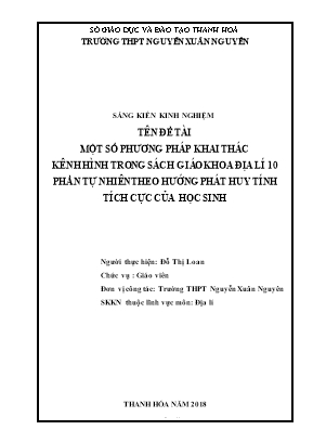 SKKN Một số phương pháp khai thác kênh hình trong sách giáo khoa Địa lí 10 phần tự nhiên theo hướng phát huy tính tích cực của học sinh