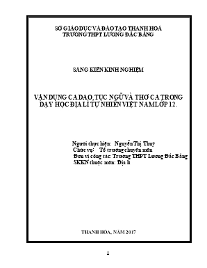 SKKN Vận dụng ca dao, tục ngữ và thơ ca trong dạy học Địa lí tự nhiên Việt Nam lớp 12