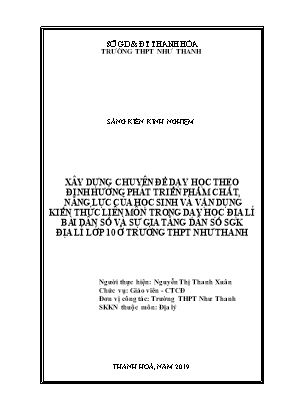 SKKN Xây dựng Chuyên đề dạy học theo định hướng phát triển phẩm chất, năng lực của học sinh và vận dụng kiến thức liên môn trong dạy học Địa lí bài Dân số và sự gia tăng dân số SGK Địa lí lớp 10 ở trường THPT Như Thanh