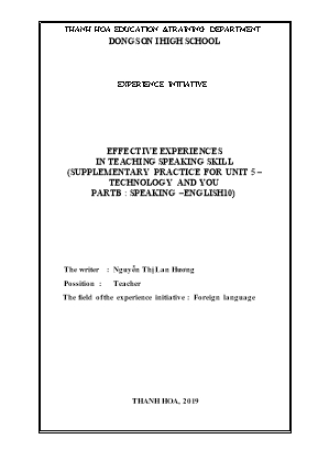 Effective experiences in teaching speaking skill (supplementary practice for unit 5 – Technology and you partb: speaking – English10)