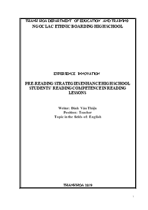 Pre - Reading strategies enhance high school students’ reading competence in reading lessons