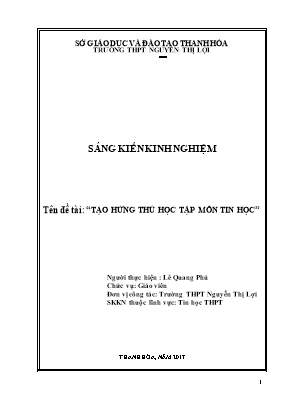 Sáng kiến kinh nghiệm Tạo hứng thú học tập môn Tin Học