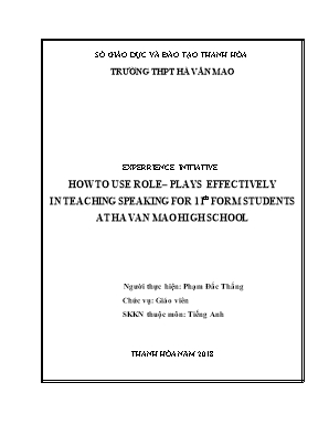 How to use role – plays effectively in teaching speaking for 11th form students at Ha Van Mao high school