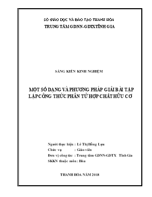 Giáo án Một số dạng và phương pháp giải bài tập lập công thức phân tử hợp chất hữu cơ