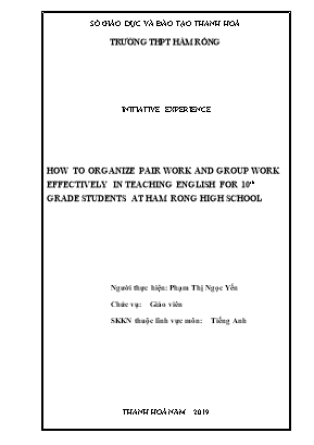 How to organize pair work and group work effectively in teaching english for 10th grade students at ham rong high school