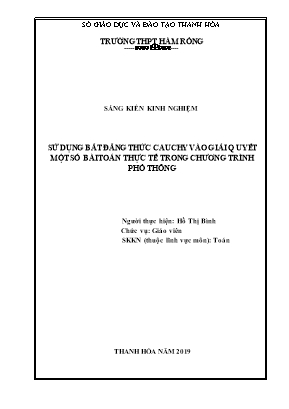 SKKN Sử dụng bất đẳng thức cauchy vào giải quyết một số bài toán thực tế trong chương trình phổ thông