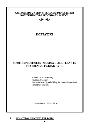 Some experiences in using role - Plays in teaching speaking skill