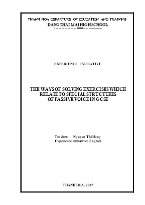 The ways of solving exercises which relate to special structures of passive voice in gcse
