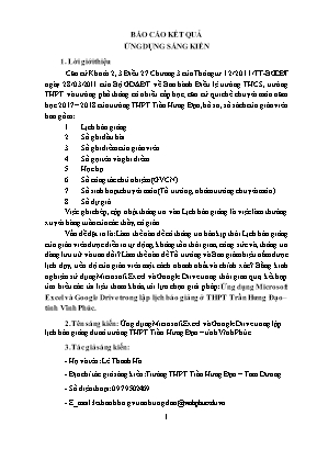 SKKN Ứng dụng Microsoft Excel và Google Drive trong lập lịch báo giảng ở THPT Trần Hưng Đạo – tỉnh Vĩnh Phúc