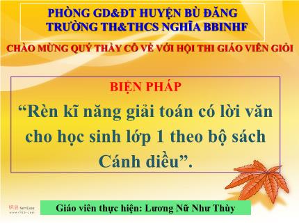 Biện pháp Rèn kĩ năng giải toán có lời văn cho học sinh Lớp 1 theo bộ sách Cánh diều