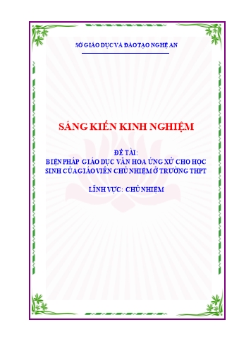 Báo cáo Biện pháp giáo dục văn hoa ứng xử cho học sinh của giáo viên chủ nhiệm ở trường THPT