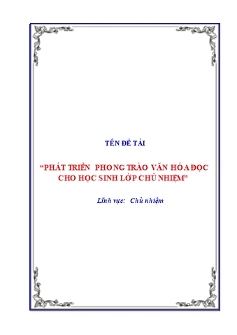 Báo cáo Giải pháp Phát triển phong trào văn hóa đọc cho học sinh lớp chủ nhiệm