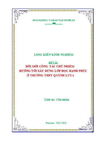 Sáng kiến kinh nghiệm Đổi mới công tác chủ nhiệm hướng tới xây dựng lớp học hạnh phúc ở trường THPT Quỳnh Lưu 4