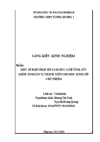 Sáng kiến kinh nghiệm Một số biện pháp để giáo dục giới tính, sức khỏe sinh sản vị thành niên cho học sinh lớp chủ nhiệm