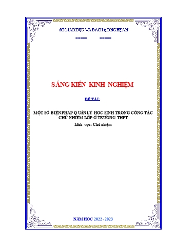 Sáng kiến kinh nghiệm Một số biện pháp quản lý học sinh trong công tác chủ nhiệm lớp ở trường THPT