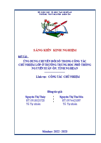 Sáng kiến kinh nghiệm Ứng dụng chuyển đổi số trong công tác chủ nhiệm lớp ở trường trung học phổ thông nguyễn xuân ôn, tỉnh Nghệ An