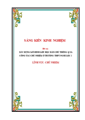 Sáng kiến kinh nghiệm Xây dựng mô hình lớp học dân chủ thông qua công tác chủ nhiệm ở trường THPT Nghi Lộc 2