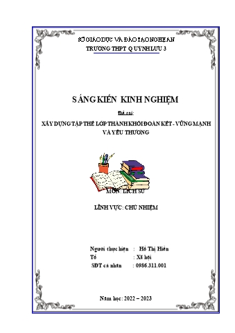 Sáng kiến kinh nghiệm Xây dựng tập thể lớp thành khối đoàn kết - vững mạnh và yêu thương