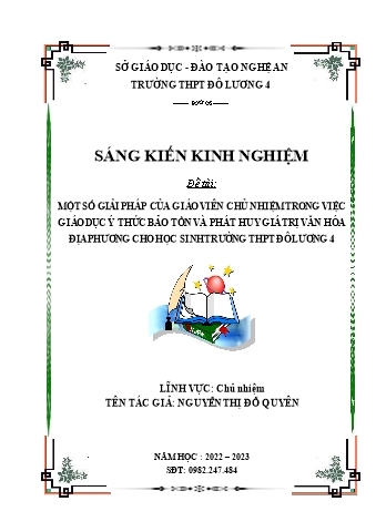 Sáng kiến Một số giải pháp của giáo viên chủ nhiệm trong việc giáo dục ý thức bảo tồn và phát huy giá trị văn hóa địa phương cho học sinh trường THPT Đô Lương 4