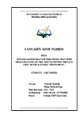 SKKN Đổi mới giờ sinh hoạt lớp theo hướng phát triển phẩm chất năng lực học sinh tại trường THPT Quỳ Châu, huyện Quỳ Châu, tỉnh Nghệ An