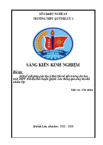 SKKN Một số giải pháp giáo dục ý thức bảo vệ môi trường cho học sinh THPT trên địa bàn huyện Quỳnh Lưu thông qua công tác chủ nhiệm lớp