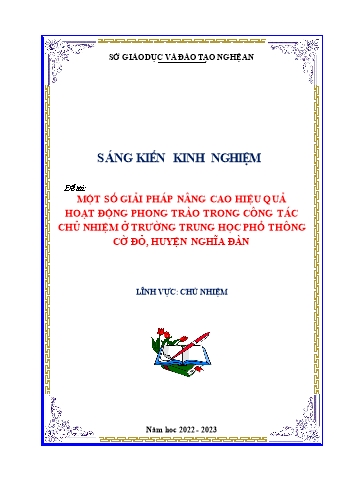 SKKN Một số giải pháp nâng cao hiệu quả hoạt động phong trào trong công tác chủ nhiệm ở trường trung học phổ thông Cờ Đỏ, huyện Nghĩa Đàn