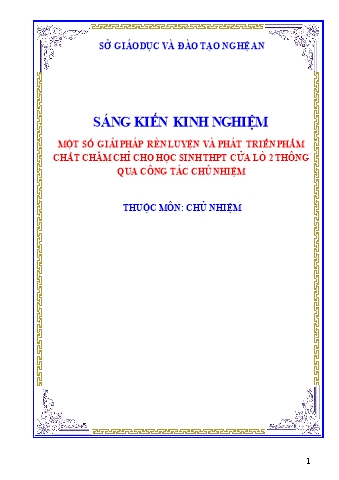 SKKN Một số giải pháp rèn luyện và phát triển phẩm chất chăm chỉ cho học sinh THPT Cửa Lò 2 thông qua công tác chủ nhiệm