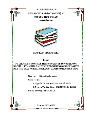 SKKN Tổ chức sinh hoạt lớp theo Chuyên đề tư vấn hướng nghiệp: “Khám phá bản thân để định hướng nghề nghiệp dựa vào trắc nghiệm holland” dành cho học sinh THPT