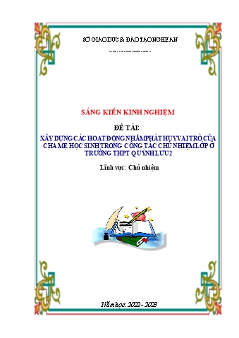 SKKN Xây dựng các hoạt động nhằm phát huy vai trò của cha mẹ học sinh trong công tác chủ nhiệm lớp ở trường THPT Quỳnh Lưu 2