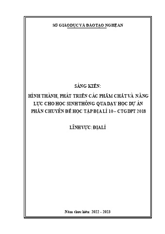 Sáng kiến Hình thành, phát triển các phẩm chất và năng lực cho học sinh thông qua dạy học dự án phần Chuyên đề học tập Địa lí 10 - CTGDPT 2018