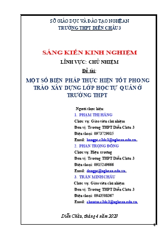 Sáng kiến kinh nghiệm Một số biện pháp thực hiện tốt phong trào xây dựng lớp học tự quản ở trường THPT