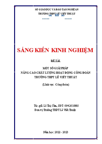 Sáng kiến kinh nghiệm Một số giải pháp nâng cao chất lượng hoạt động công đoàn trường THPT Lê Viết Thuật