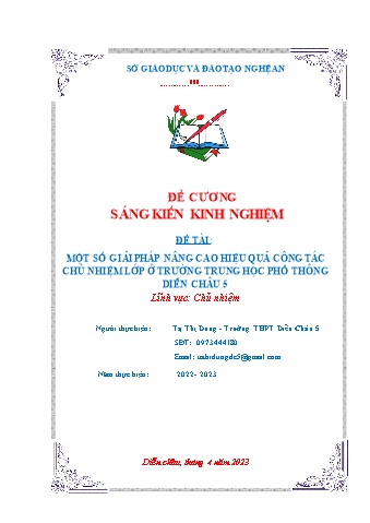 Sáng kiến kinh nghiệm Một số giải pháp nâng cao hiệu quả công tác chủ nhiệm lớp ở trường trung học phổ thông Diễn Châu 5