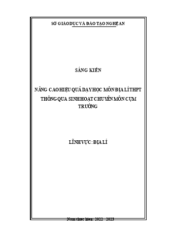 Sáng kiến kinh nghiệm Nâng cao hiệu quả dạy học môn địa lí THPT thông qua sinh hoạt chuyên môn cụm trường