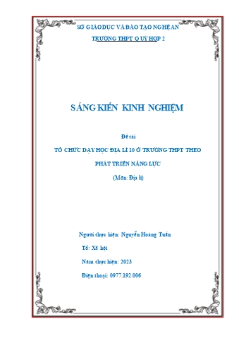 Sáng kiến kinh nghiệm Tổ chức dạy học Địa lí 10 ở trường THPT theo phát triển năng lực