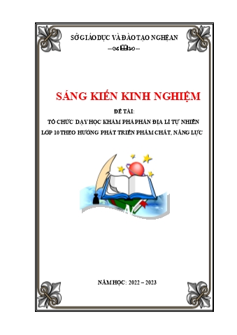 Sáng kiến kinh nghiệm Tổ chức dạy học khám phá phần Địa lí tự nhiên Lớp 10 theo hướng phát triển phẩm chất, năng lực