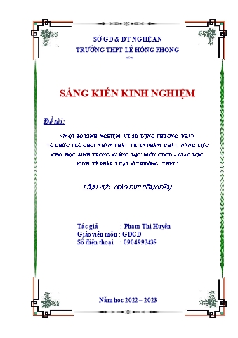 Sáng kiến Một số kinh nghiệm về sử dụng phương pháp tổ chức trò chơi nhằm phát triển phẩm chất, năng lực cho học sinh trong giảng dạy môn GDCD - Giáo dục kinh tế pháp luật ở trường THPT