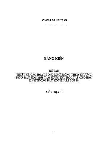 Sáng kiến Thiết kế các hoạt động khởi động theo phương pháp dạy học mới tạo hứng thú học tập cho học sinh trong dạy học địa lí lớp 10