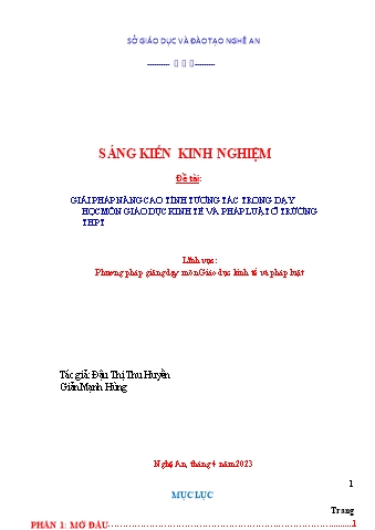 SKKN Giải pháp nâng cao tính tương tác trong dạy học môn Giáo dục kinh tế và pháp luật ở trường THPT