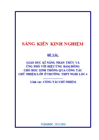 SKKN Giáo dục kĩ năng nhận thức và ứng phó với hiệu ứng đám đông cho học sinh thông qua công tác chủ nhiệm lớp ở trường THPT Nghi Lộc 4