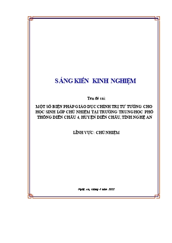 SKKN Một số biện pháp giáo dục chính trị tư tưởng cho học sinh lớp chủ nhiệm tại trường Trung học phổ thông Diễn Châu 4, huyện Diễn Châu, tỉnh Nghệ An