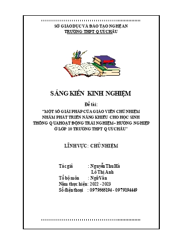 SKKN Một số giải pháp của giáo viên chủ nhiệm nhằm phát triển năng khiếu cho học sinh thông qua hoạt động trải nghiệm – hướng nghiệp ở lớp 10 trường THPT Quỳ Châu