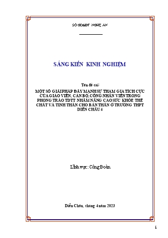 SKKN Một số giải pháp đẩy mạnh sự tham gia tích cực của giáo viên, cán bộ, công nhân viên trong phong trào TDTT nhằm nâng cao sức khỏe thể chất và tinh thần cho bản thân ở trường THPT Diễn Châu 4