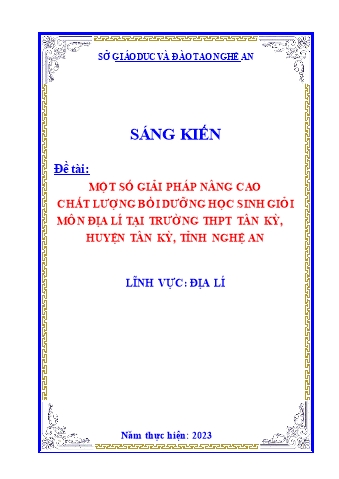 SKKN Một số giải pháp nâng cao chất lượng bồi dưỡng học sinh giỏi môn Địa lí tại trường THPT Tân Kỳ, huyện Tân Kỳ, tỉnh Nghệ An