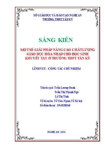 SKKN Một số giải pháp nâng cao chất lượng giáo dục hòa nhập cho học sinh khuyết tật ở trường THPT Tân Kỳ