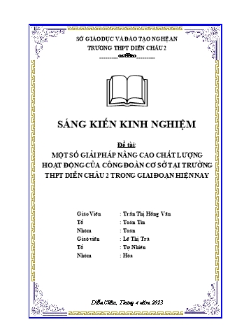 SKKN Một số giải pháp nâng cao chất lượng hoạt động của công đoàn cơ sở tại trường THPT Diễn Châu 2 trong giai đoạn hiện nay