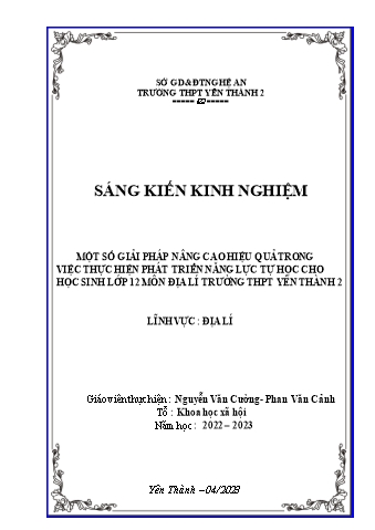 SKKN Một số giải pháp nâng cao hiệu quả trong việc thực hiện phát triển năng lực tự học cho học sinh Lớp 12 môn Địa lí trường THPT Yên Thành 2