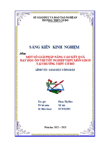 SKKN Một số giải pháp nâng cao kết quả dạy học ôn thi tốt nghiệp THPT môn GDCD tại trường THPT Cờ Đỏ