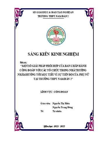 SKKN Một số giải pháp phối hợp của ban chấp hành công đoàn với các tổ chức trong nhà trường nhằm hướng tới mục tiêu vì sự tiến bộ của phụ nữ tại trường THPT Nam Đàn 2