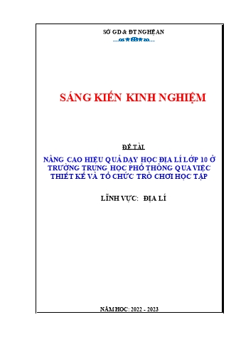 SKKN Nâng cao hiệu quả dạy học Địa lí Lớp 10 ở trường Trung học phổ thông qua việc thiết kế và tổ chức trò chơi học tập